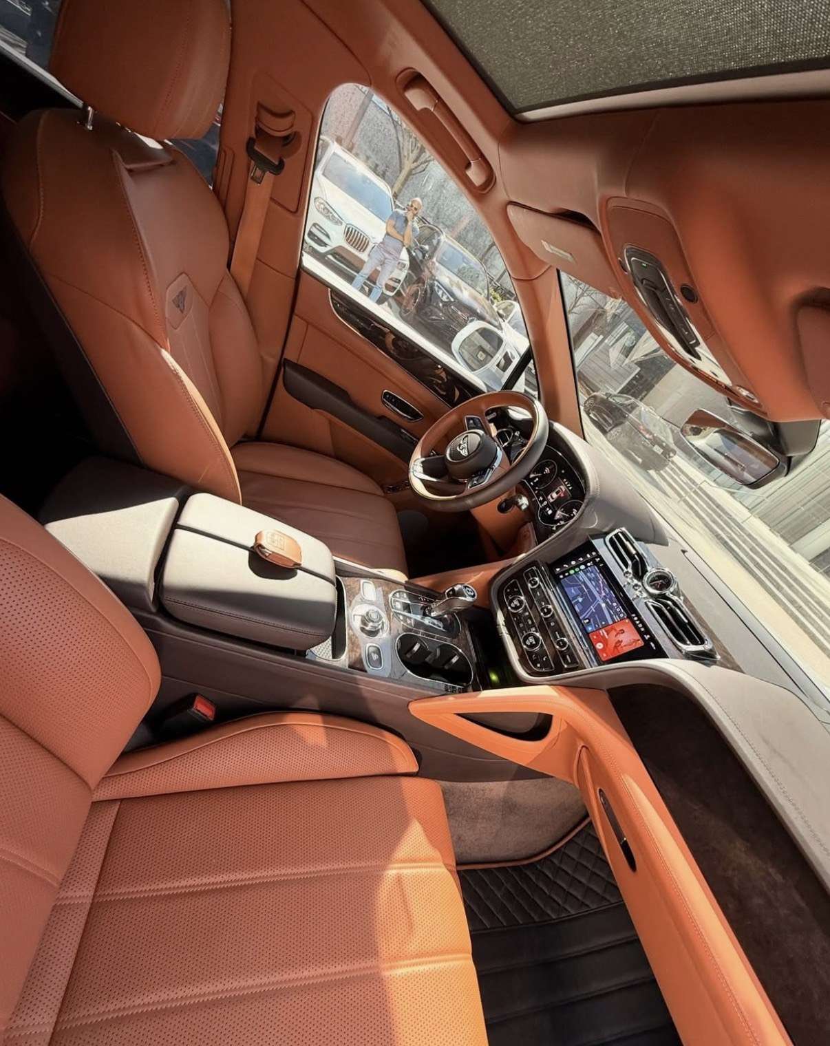 Saddle tan leather cabin of the Bentley Bentayga