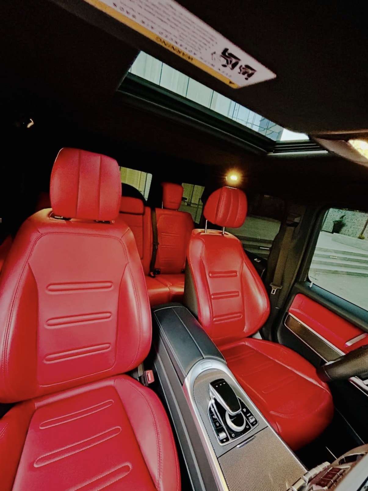 Red leather rear seats in the Mercedes G63