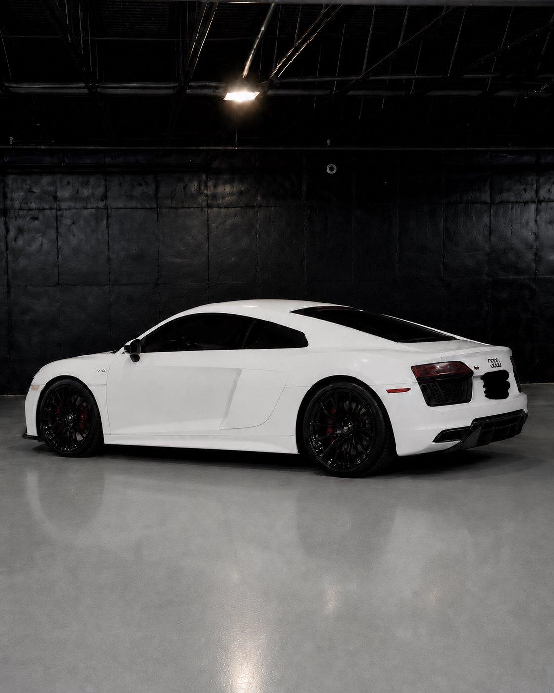 White Audi R8, rear three quarter in the studio